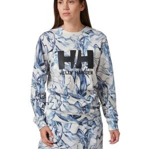 Helly Hansen Logo Crew ESRA Women’s Sweatshirt Size Medium Blue Gray Floral